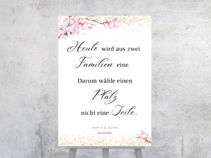 Heute wird aus zwei Familien eine Schild für Hochzeit Leinwand, Poster. Kirschblüten , Rosa , Vintage LEA