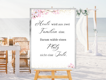 Heute wird aus zwei Familien eine Schild für Hochzeit Leinwand, Poster. Kirschblüten , Rosa , Vintage LEA