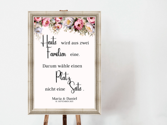 Heute wird aus zwei Familien eine Schild für Hochzeit Leinwand, Poster. Rote Blumen Boho KATRIN