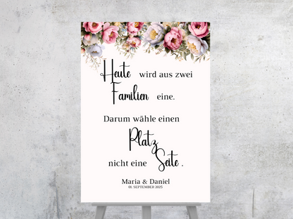 Heute wird aus zwei Familien eine Schild für Hochzeit Leinwand, Poster. Rote Blumen Boho KATRIN