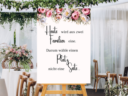 Heute wird aus zwei Familien eine Schild für Hochzeit Leinwand, Poster. Rote Blumen Boho KATRIN