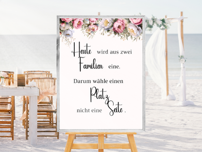 Heute wird aus zwei Familien eine Schild für Hochzeit Leinwand, Poster. Rote Blumen Boho KATRIN