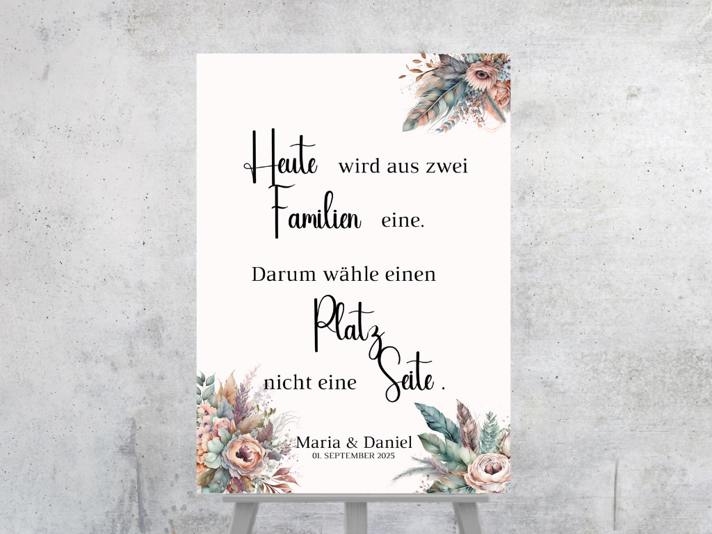Heute wird aus zwei Familien eine Schild für Hochzeit Leinwand, Poster. Trockenblumen , Boho Strand Hochzeit DIANA