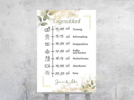 Tagesablauf für Hochzeit Leinwand, Poster . Eukalyptus Vintage LISA