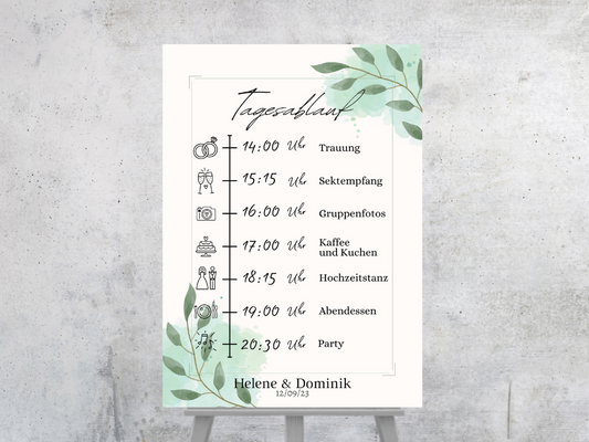 Tagesablauf für Hochzeit Leinwand, Poster . Eukalyptus Vintage NELE