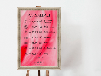 Tagesablauf für Hochzeit Leinwand, Poster . Glamour , Rot LENA
