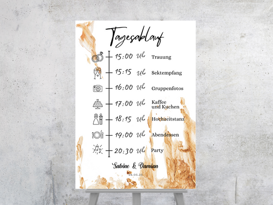 Tagesablauf für Hochzeit Leinwand, Poster . classic Gold Hochzeit ALEXA