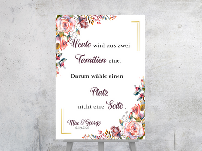 Heute wird aus zwei Familien eine Schild für Hochzeit Leinwand, Poster. Boho , Rosa Blumen SOPHIE