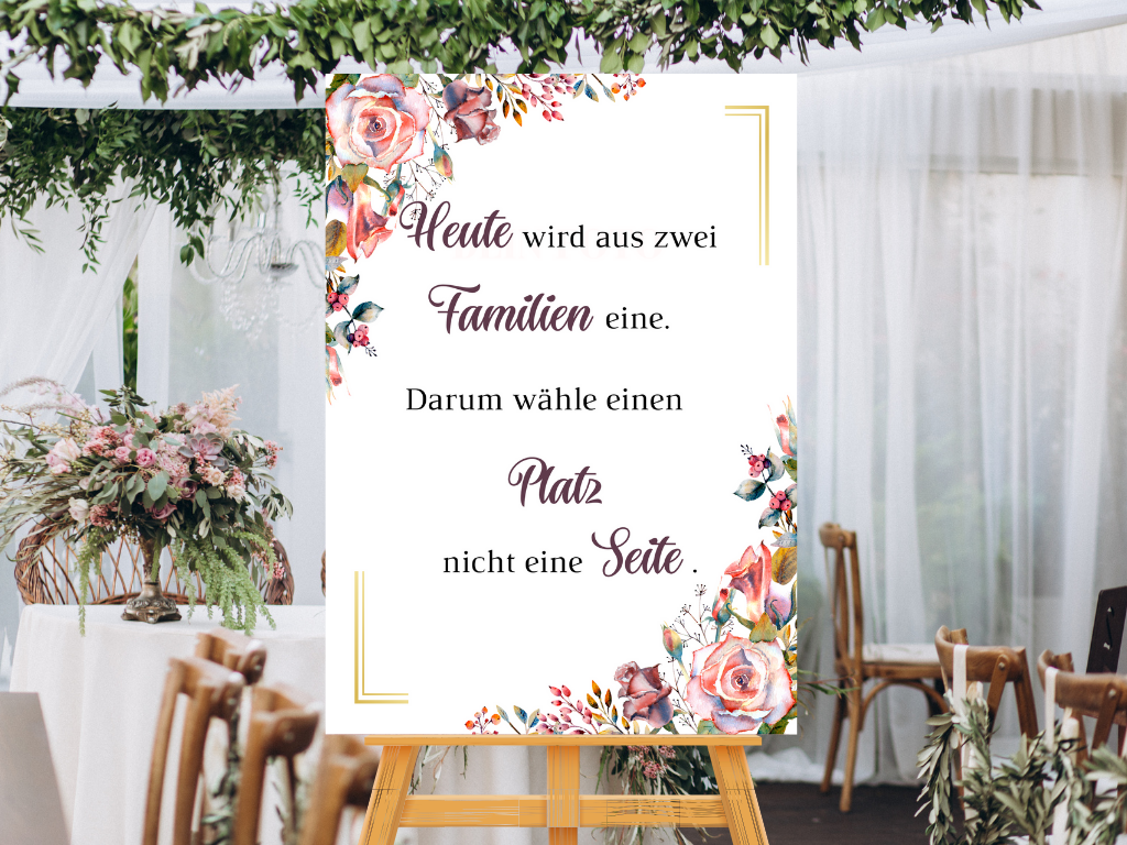 Heute wird aus zwei Familien eine Schild für Hochzeit Leinwand, Poster. Boho , Rosa Blumen SOPHIE