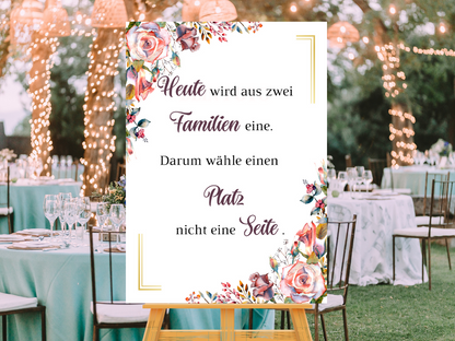Heute wird aus zwei Familien eine Schild für Hochzeit Leinwand, Poster. Boho , Rosa Blumen SOPHIE