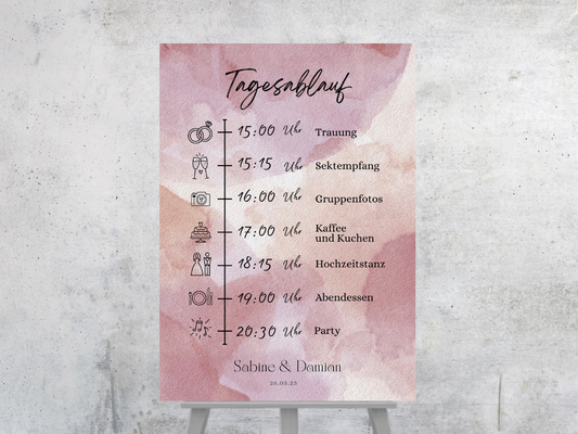 Tagesablauf für Hochzeit Leinwand, Poster . Glamour , rosa EMILY
