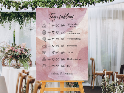 Tagesablauf für Hochzeit Leinwand, Poster . Glamour , rosa EMILY