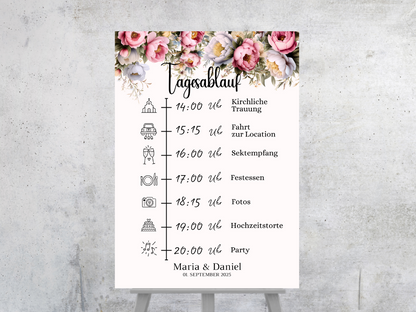 Tagesablauf für Hochzeit Leinwand, Poster . Rote Blumen Boho KATRIN
