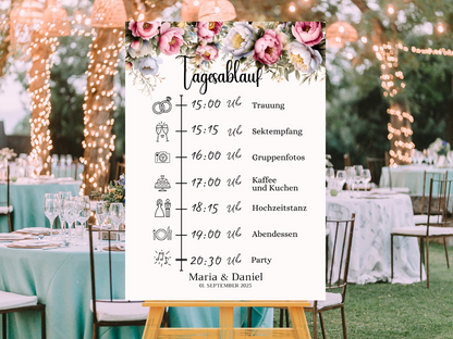 Tagesablauf für Hochzeit Leinwand, Poster . Rote Blumen Boho KATRIN