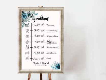 Tagesablauf für Hochzeit Leinwand, Poster . Strand Hochzeit , Marine , Blaue Blumen MILA