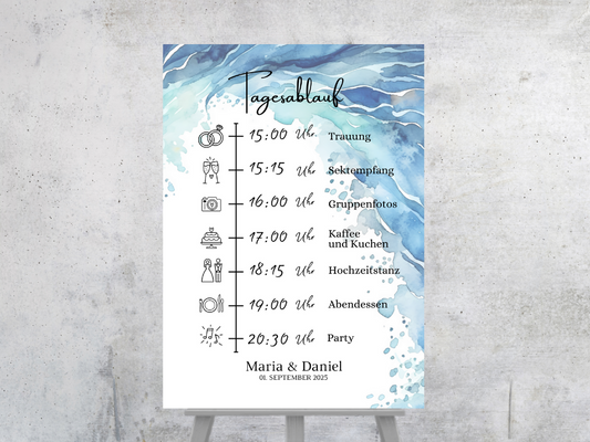 Tagesablauf für Hochzeit Leinwand, Poster . Strand Hochzeit , Meer Motiv , Vintage EMMA