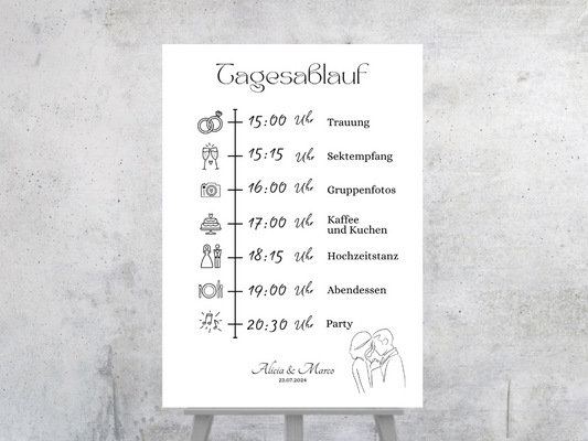 Tagesablauf für Hochzeit Leinwand, Poster . classic Hochzeit , Vintage JANA