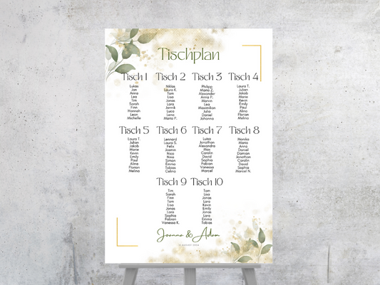 Personalisierter Hochzeits Sitzplan - Leinwand , Poster - Eukalyptus Vintage LISA