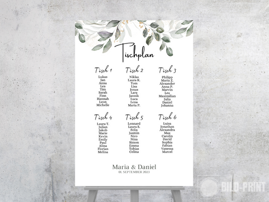 Personalisierter Hochzeits Sitzplan - Leinwand , Poster - Eukalyptus Vintage ANNA