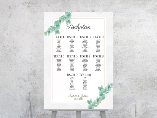 Personalisierter Hochzeits Sitzplan - Leinwand , Poster - Eukalyptus Vintage HANNAH
