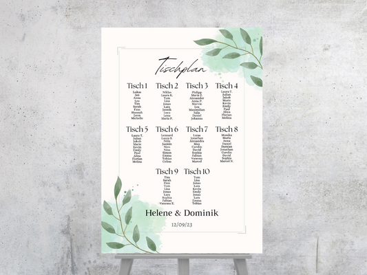 Personalisierter Hochzeits Sitzplan - Leinwand , Poster - Eukalyptus Vintage NELE