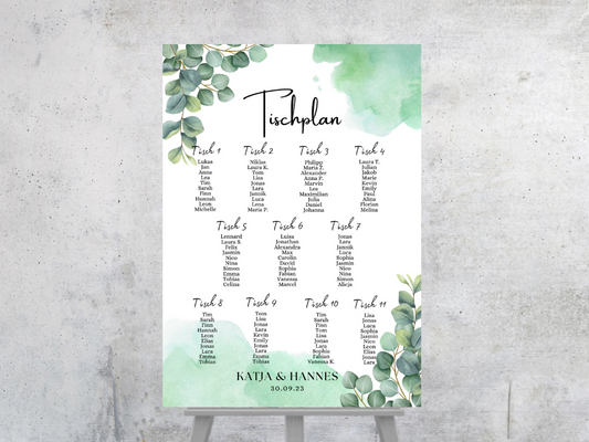 Personalisierter Hochzeits Sitzplan - Leinwand , Poster - Eukalyptus Vintage SARAH
