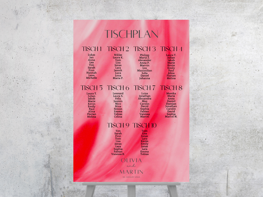 Personalisierter Hochzeits Sitzplan - Leinwand , Poster - Glamour , Rot LENA