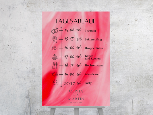 Tagesablauf für Hochzeit Leinwand, Poster . Glamour , Rot LENA