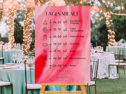 Tagesablauf für Hochzeit Leinwand, Poster . Glamour , Rot LENA