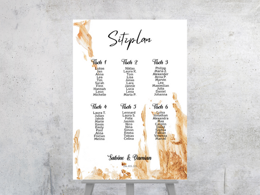 Personalisierter Hochzeits Sitzplan - Leinwand , Poster -classic Gold Hochzeit ALEXA