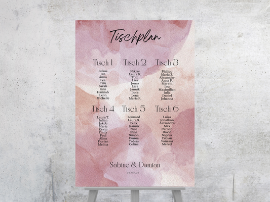 Personalisierter Hochzeits Sitzplan - Leinwand , Poster - Glamour , rosa EMILY