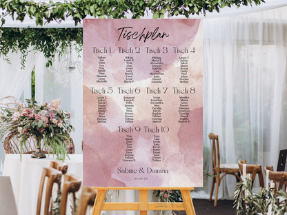Personalisierter Hochzeits Sitzplan - Leinwand , Poster - Glamour , rosa EMILY