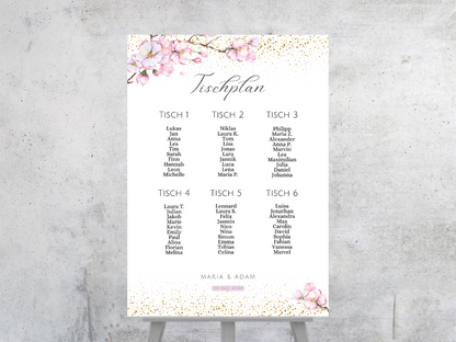 Personalisierter Hochzeits Sitzplan - Leinwand , Poster - Kirschblüten , Rosa , Vintage LEA