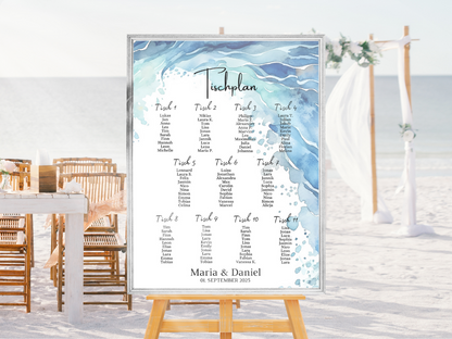 Personalisierter Hochzeits Sitzplan - Leinwand , Poster - Strand Hochzeit , Meer Motiv , Vintage EMMA