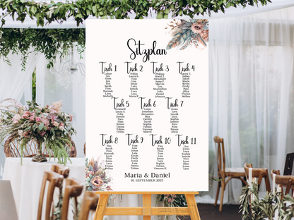 Personalisierter Hochzeits Sitzplan - Leinwand , Poster - Boho , Beige , Blumen DIANA