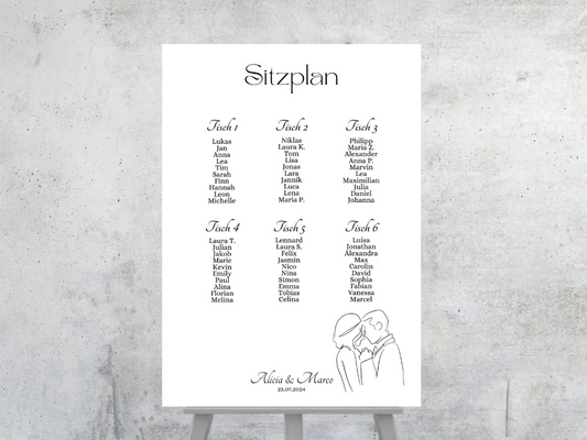 Personalisierter Hochzeits Sitzplan - Leinwand , Poster - classic Hochzeit , Vintage JANA