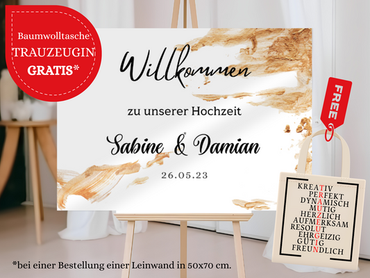 Willkommensschild Hochzeit - Leinwand , Poster - classic Gold Hochzeit ALEXA