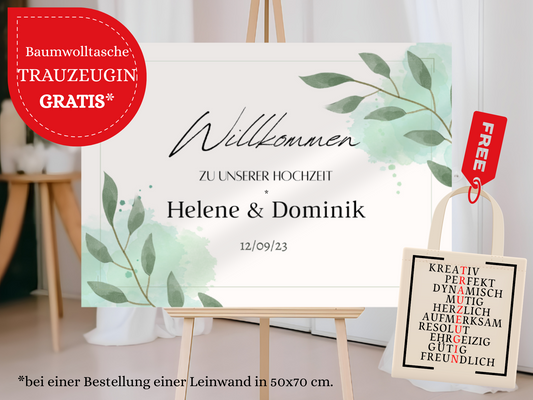Willkommensschild Hochzeit - Leinwand , Poster - Eukalyptus Vintage NELE