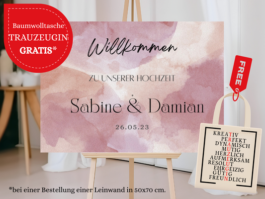 Willkommensschild Hochzeit - Leinwand , Poster - Glamour , Rot EMILY
