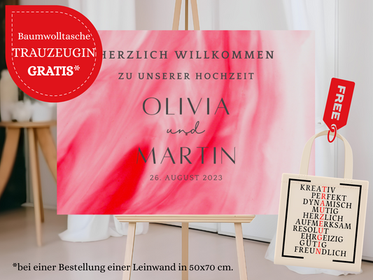 Willkommensschild Hochzeit - Leinwand , Poster - Glamour , Rot LENA