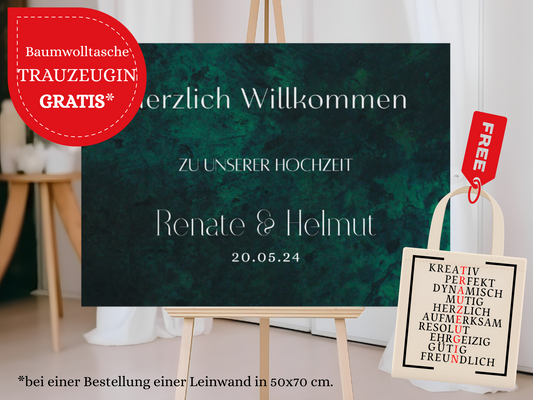 Willkommensschild Hochzeit - Leinwand , Poster - Glamour , grün MELISSA