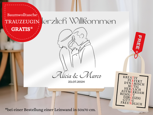 Willkommensschild Hochzeit - Leinwand , Poster - classic Hochzeit , Vintage JANA
