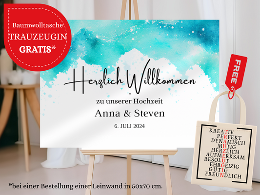 Willkommensschild Hochzeit - Leinwand , Poster - Strand Hochzeit , Marine , Vintage ARIA