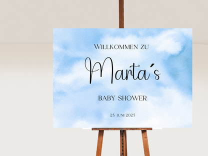 Willkommensschild Baby Shower , Gender Reveal - Leinwand , Poster - blau ELIAS
