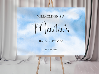 Willkommensschild Baby Shower , Gender Reveal - Leinwand , Poster - blau ELIAS