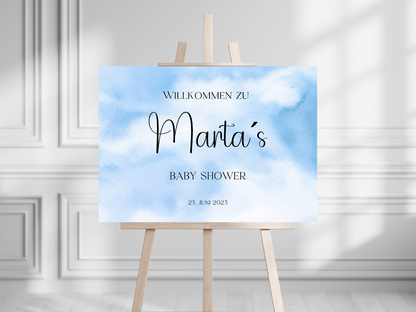 Willkommensschild Baby Shower , Gender Reveal - Leinwand , Poster - blau ELIAS