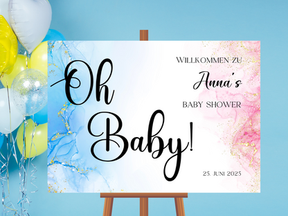 Willkommensschild Baby Shower , Gender Reveal - Leinwand , Poster - blau rosa EVA
