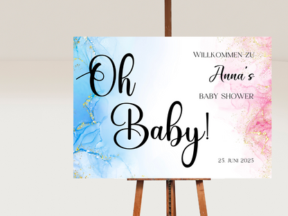 Willkommensschild Baby Shower , Gender Reveal - Leinwand , Poster - blau rosa EVA
