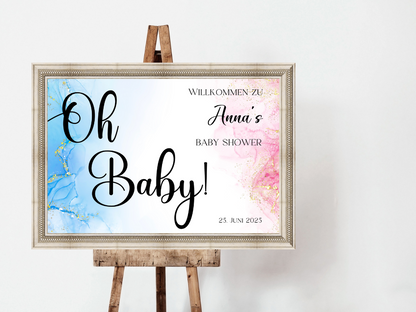 Willkommensschild Baby Shower , Gender Reveal - Leinwand , Poster - blau rosa EVA
