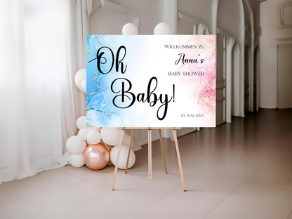 Willkommensschild Baby Shower , Gender Reveal - Leinwand , Poster - blau rosa EVA